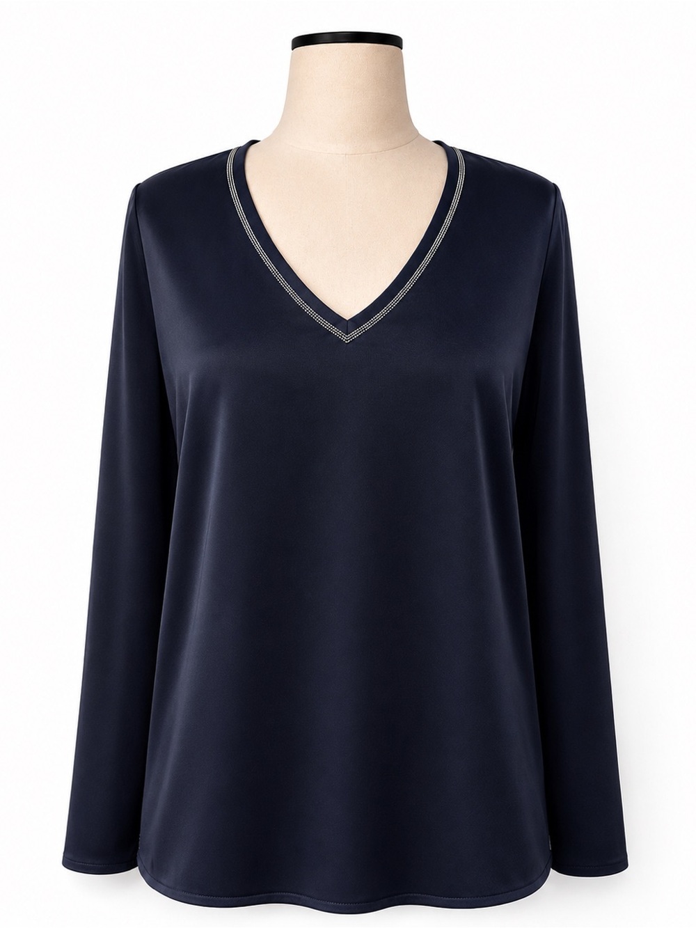 GoSilk Midnight Blue Washable Silk V-Neck Blouse NWT Luxury Top Fits Small Med